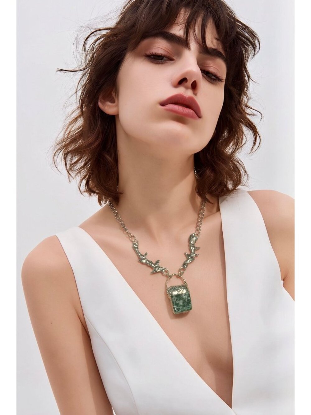 Moss Agate Pendant - Free Form Brutalist Silver Thorn Necklace | Alma Antigua